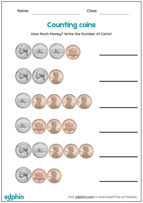 Counting Coins & Write The Value Worksheet With Answers