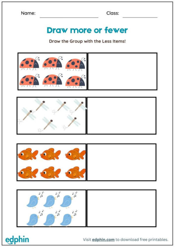 More Or Fewer Drawing Worksheet With Answers - Image 2