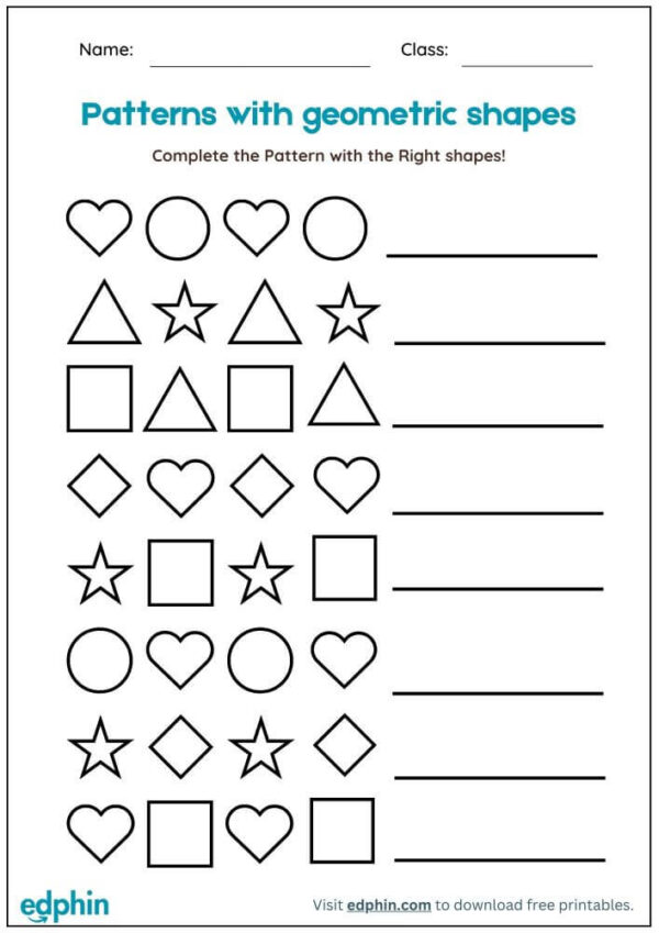 Draw The Next Pattern Worksheet With Answers