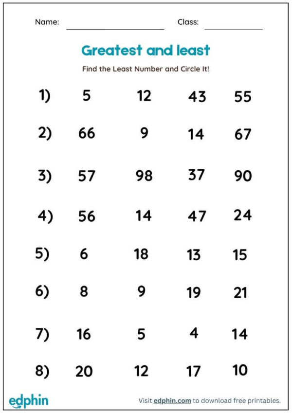 Greatest & Least Number Worksheet With Answers - Image 2