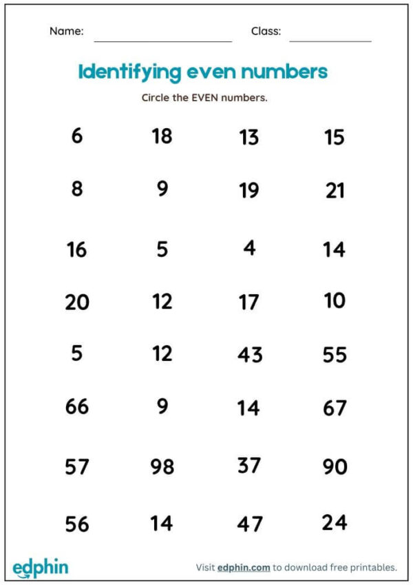 Identify Odd & Even Number Worksheet With Answers