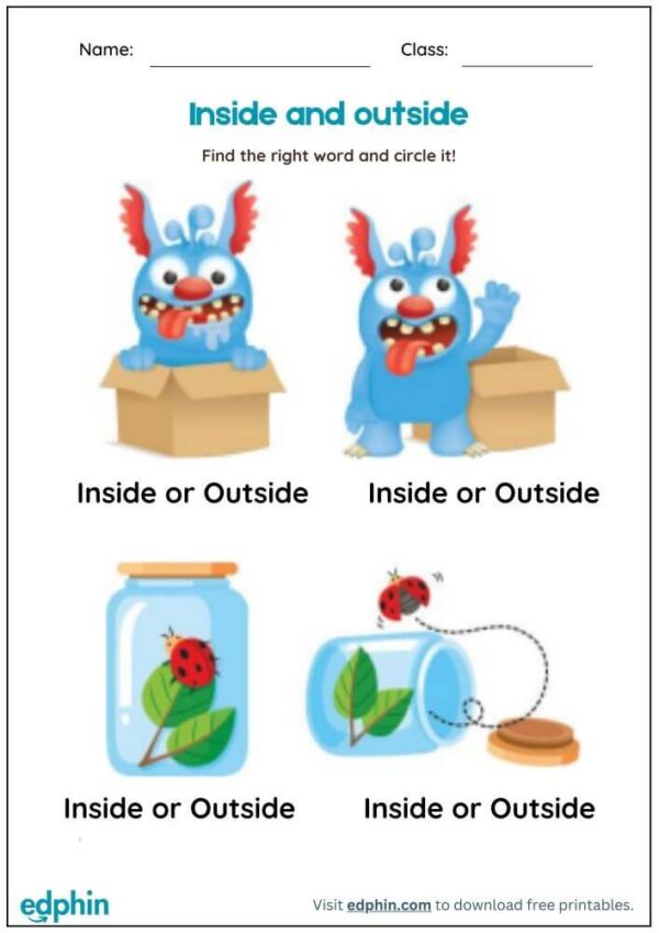 Inside And Outside Worksheet With Answers