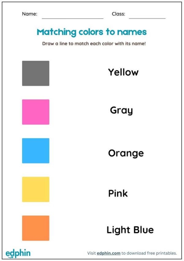 Match Colors To Their Names Worksheet With Answers