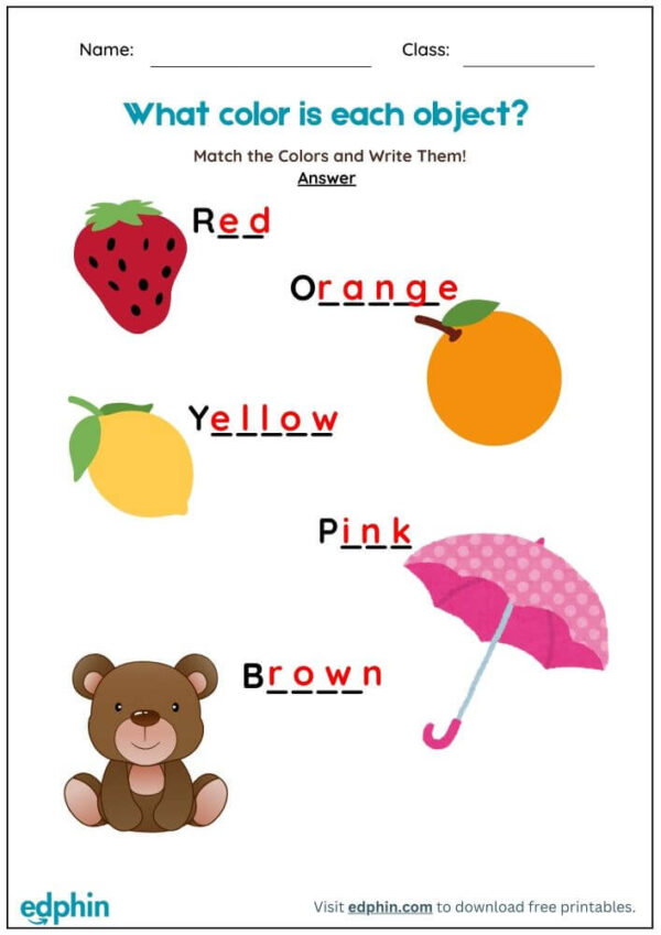 Match & Write Colors Worksheet With Answers - Image 3