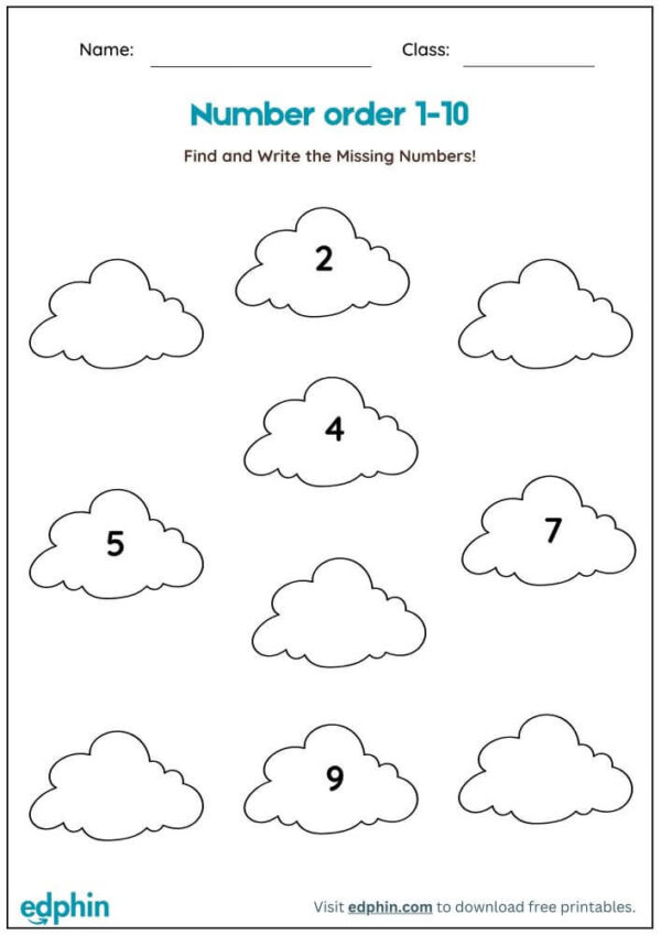 Missing Number (1 to 10) Worksheet With Answers