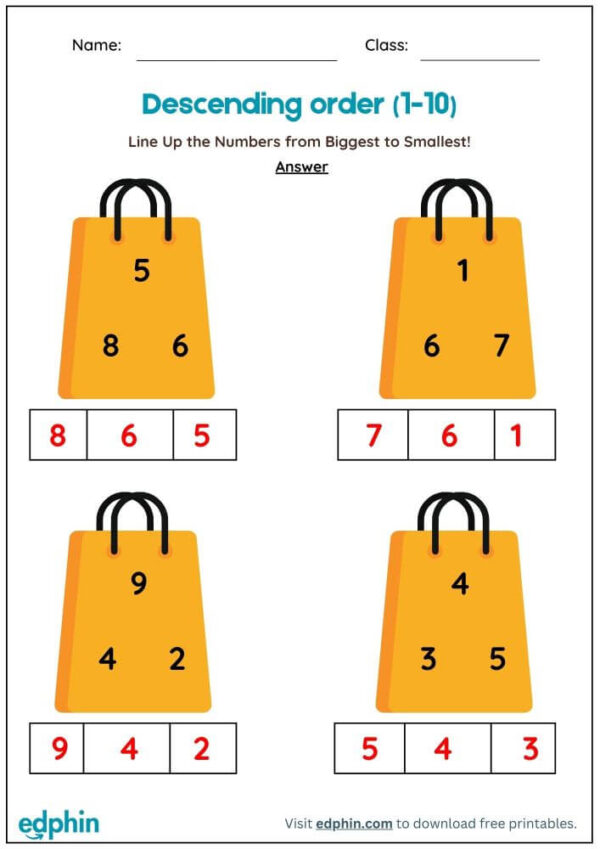Ordering Numbers (Ascending And Descending) Worksheet With Answers - Image 3