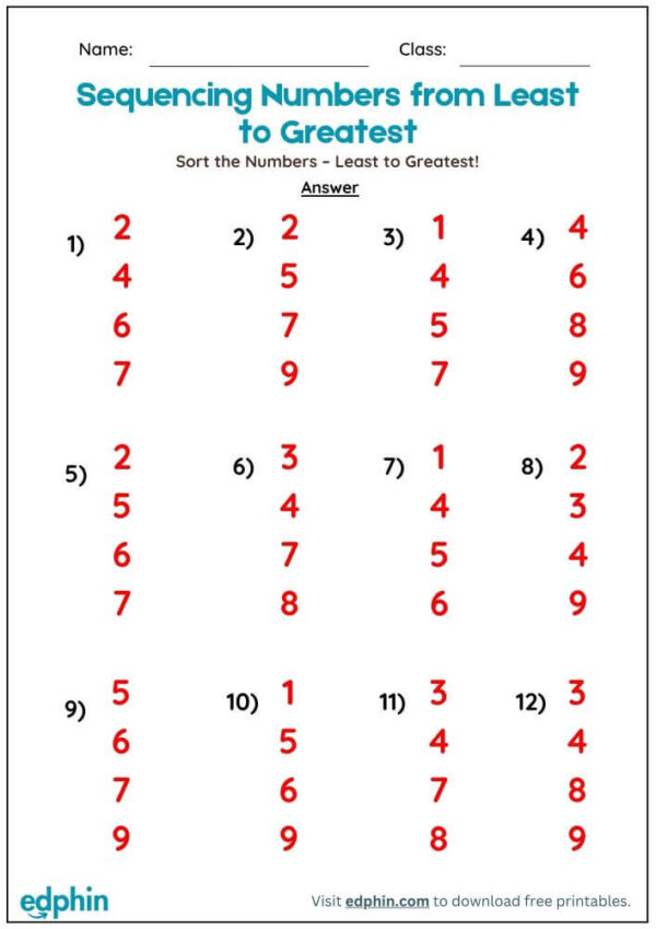 Ordering Numbers (Least To Greatest) Worksheet With Answers - Image 3