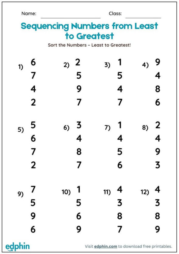 Ordering Numbers (Least To Greatest) Worksheet With Answers