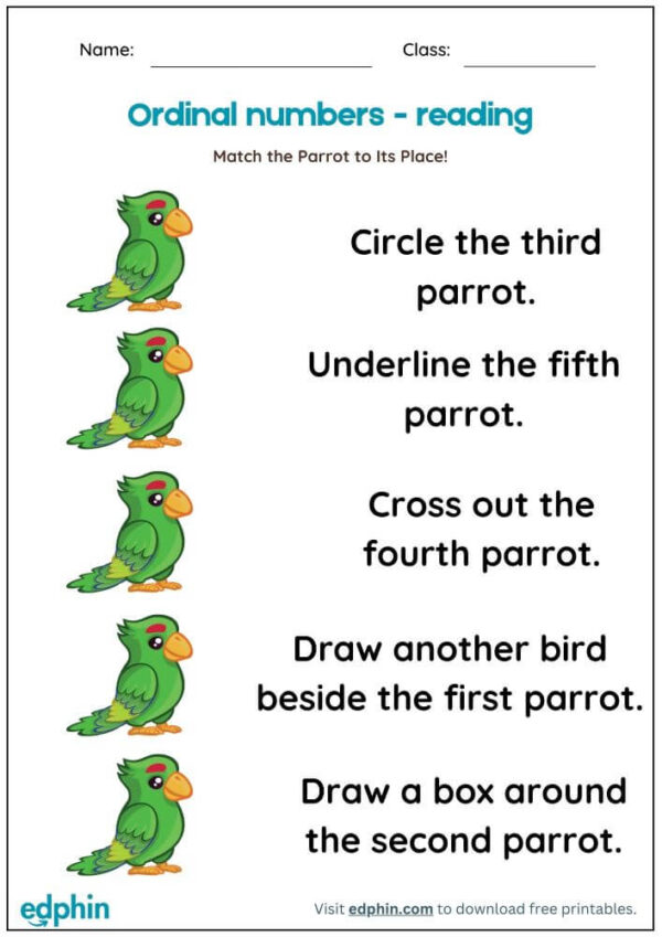 Reading Ordinal Numbers Worksheet With Answers