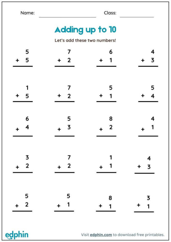 Simple Addition Of Two Numbers Worksheet With Answers - Image 2