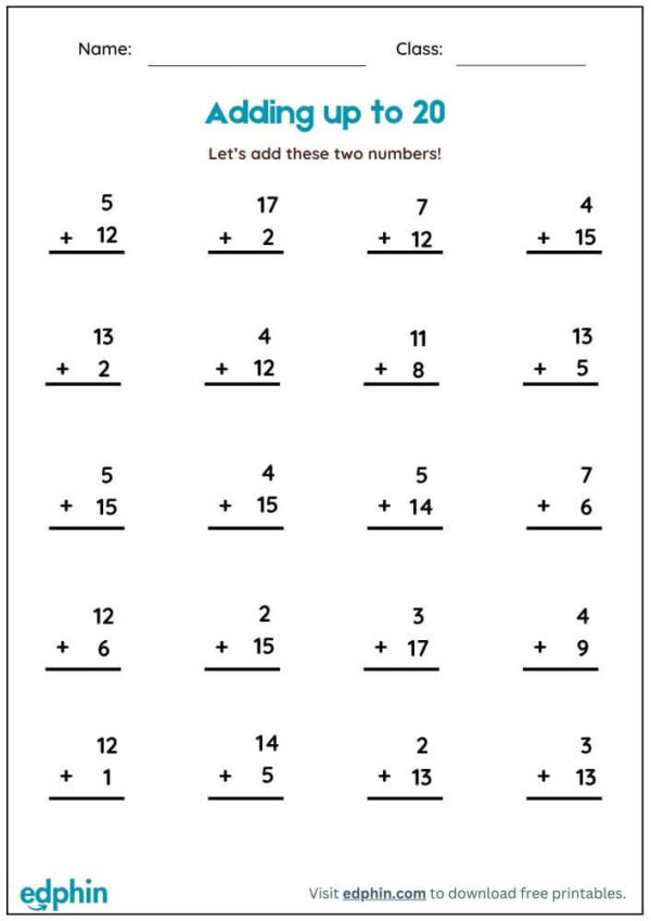 Simple Addition Of Two Numbers Worksheet With Answers - Image 3