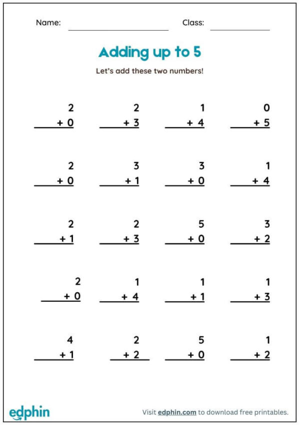 Simple Addition Of Two Numbers Worksheet With Answers
