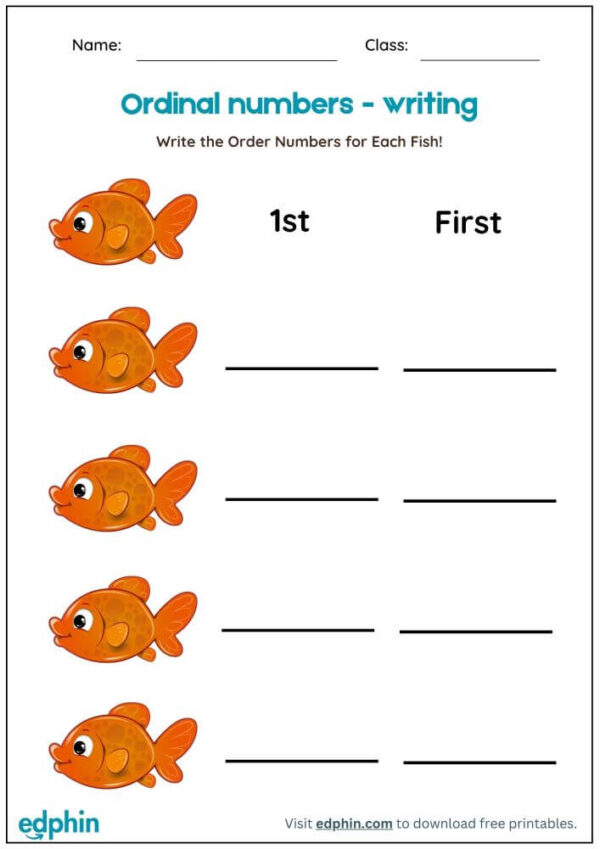 Writing Ordinal Numbers Worksheet With Answers