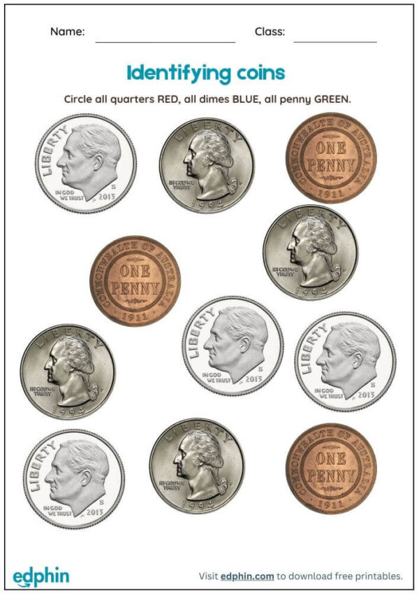 Identify And Sort Coins Worksheet With Answers