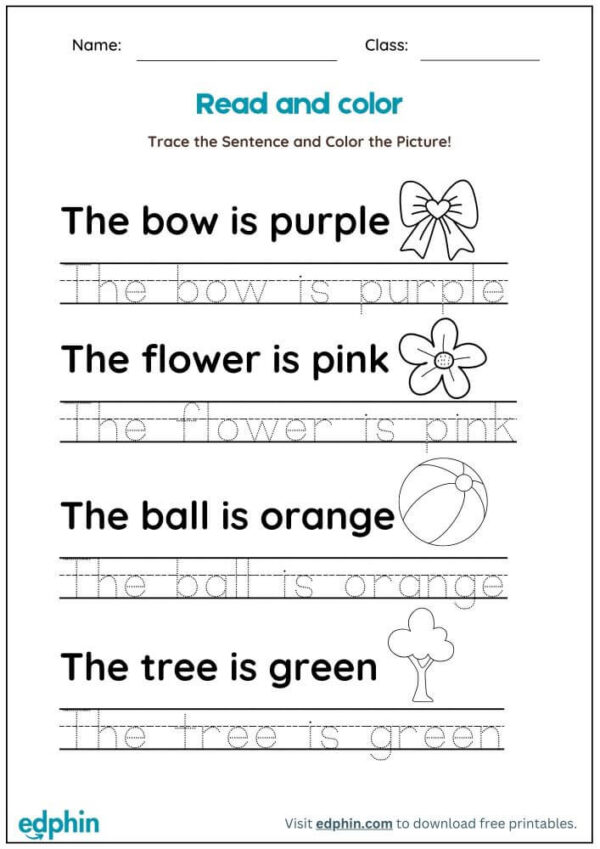 Read, Trace And Color Worksheet With Answers - Image 2