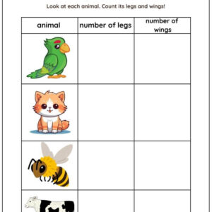 Legs & Wings Of Animals Worksheet With Answers