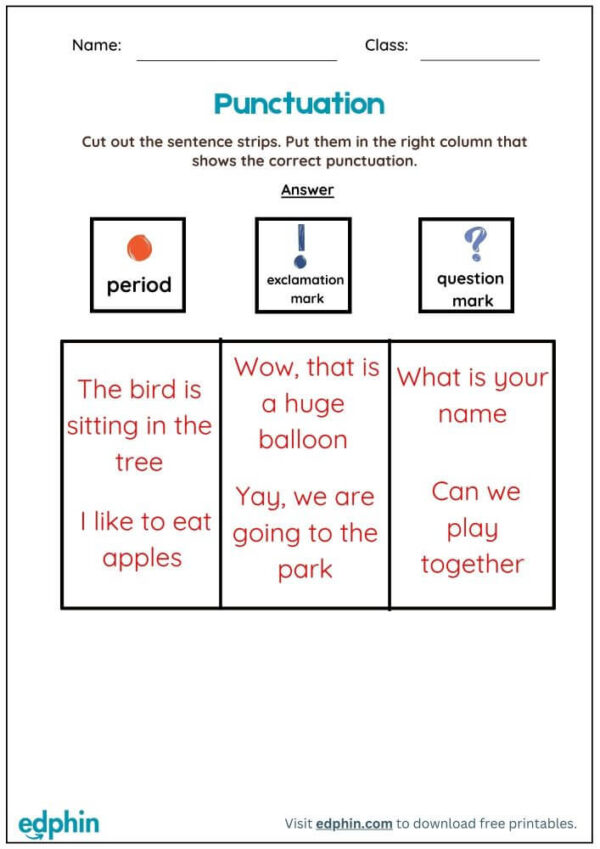Punctuation Cut Paste Activity Printable With Answers - Image 3