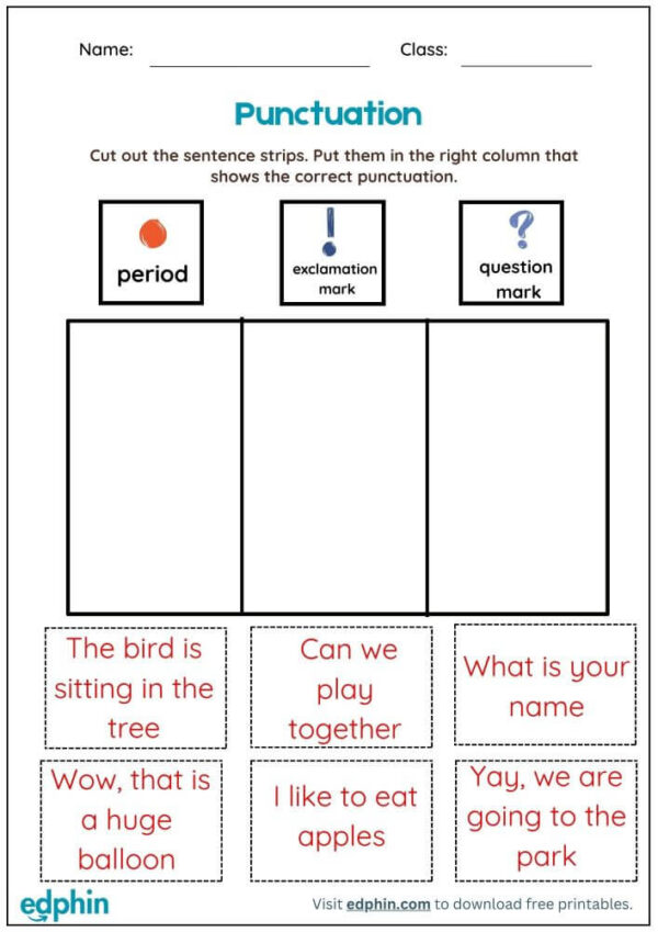 Punctuation Cut Paste Activity Printable With Answers
