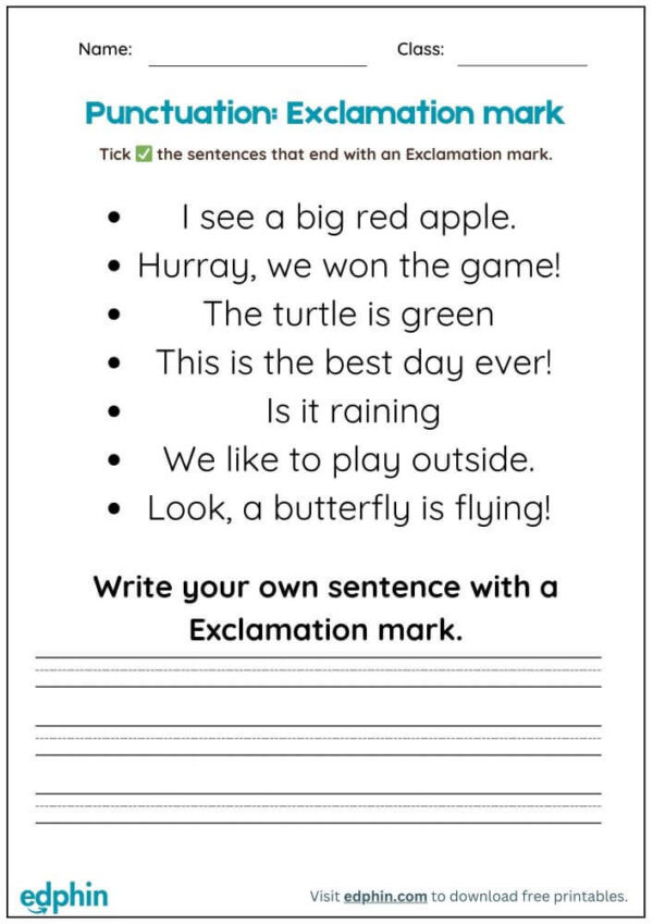 Exclamation Marks Punctuation Worksheet With Answers