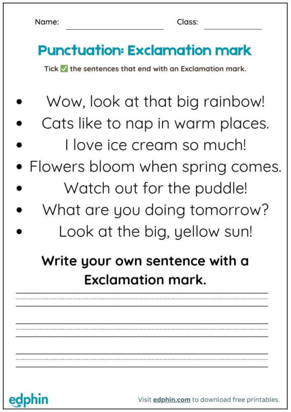 Exclamation Marks Punctuation Worksheet With Answers - Image 2
