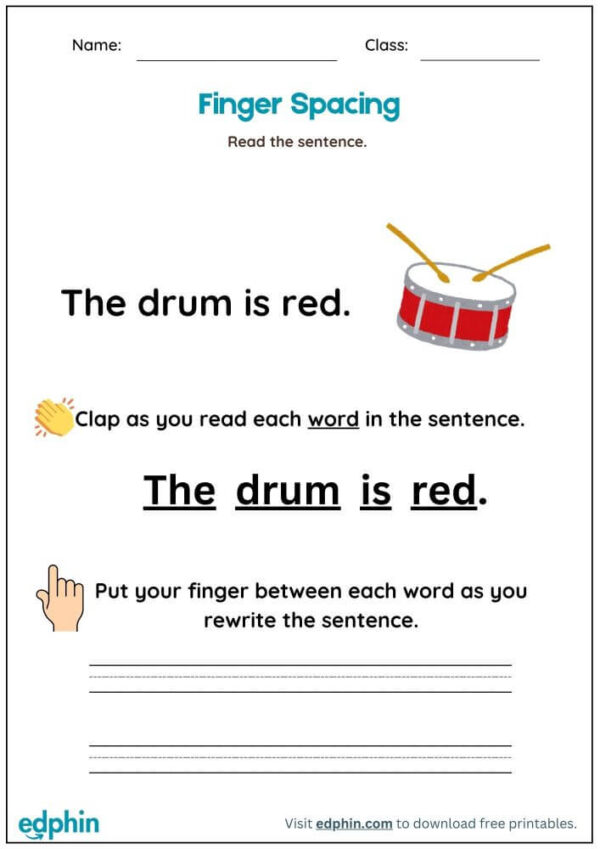 Finger Spacing Between Words Worksheet With Answers - Image 3