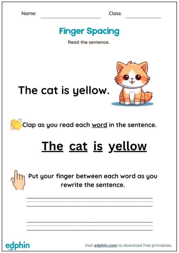 Finger Spacing Between Words Worksheet With Answers