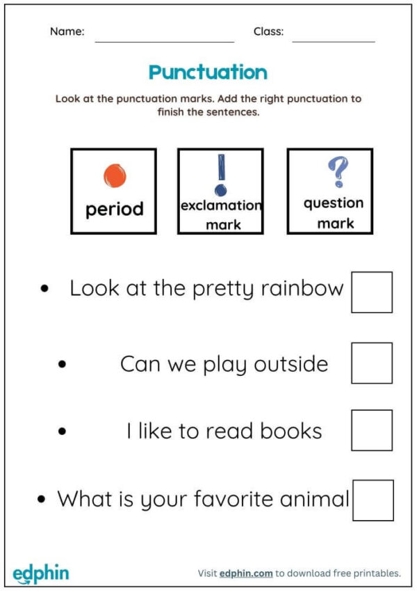 Mark Punctuation In Sentence Worksheet With Answers