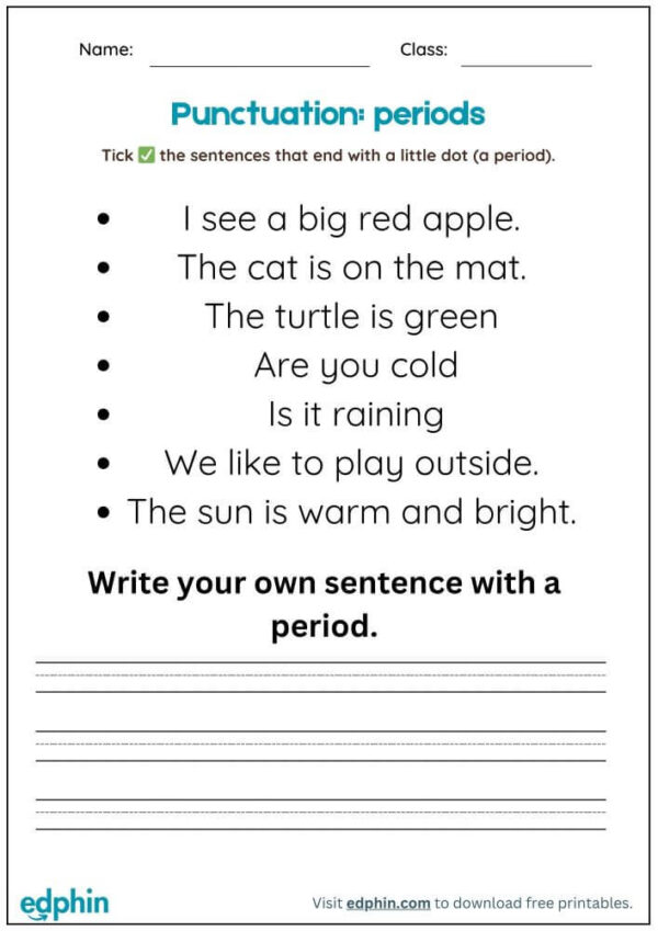 Periods Punctuation Worksheet With Answers