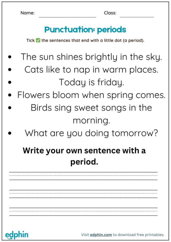 Periods Punctuation Worksheet With Answers - Image 2