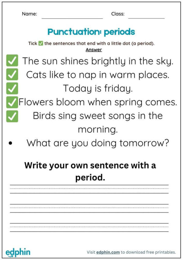 Periods Punctuation Worksheet With Answers - Image 3