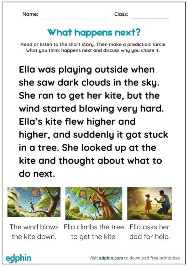 Making Predictions Reading Worksheet For Kindergarten With Answers