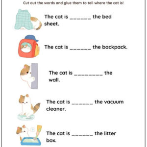 Basic prepositions Cut Paste Activity Printable With Answers