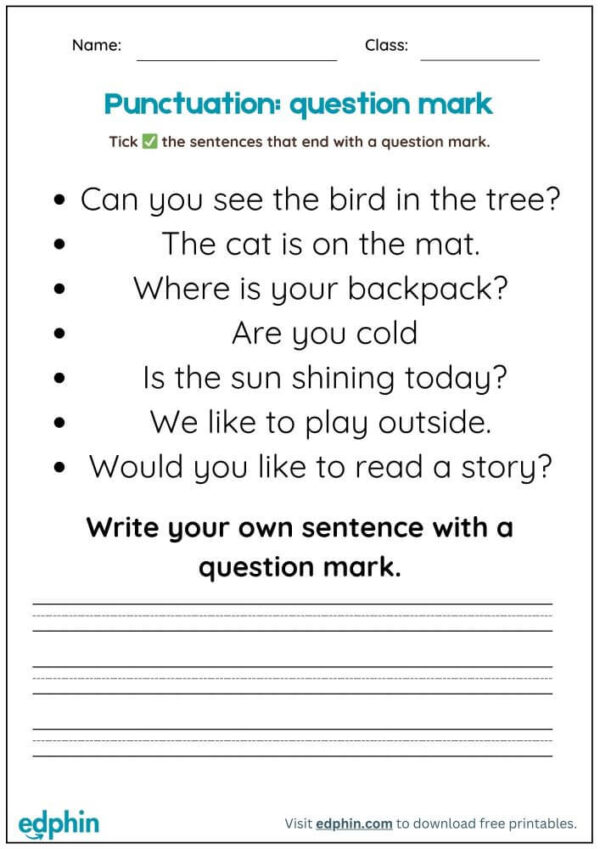 Question Marks Punctuation Worksheet With Answers