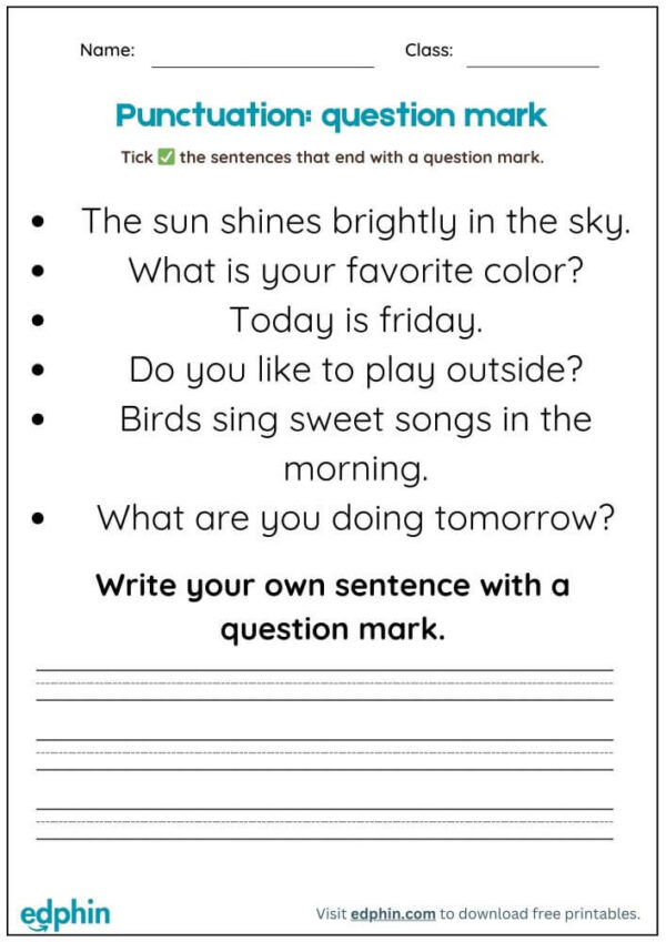 Question Marks Punctuation Worksheet With Answers - Image 2
