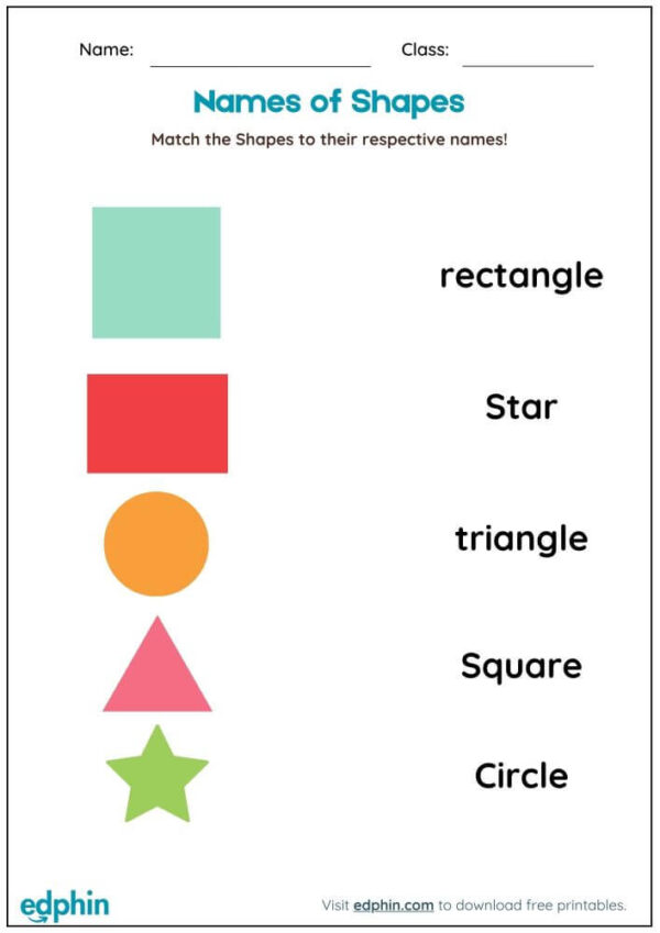 Write & Match Shapes Name Worksheet With Answers