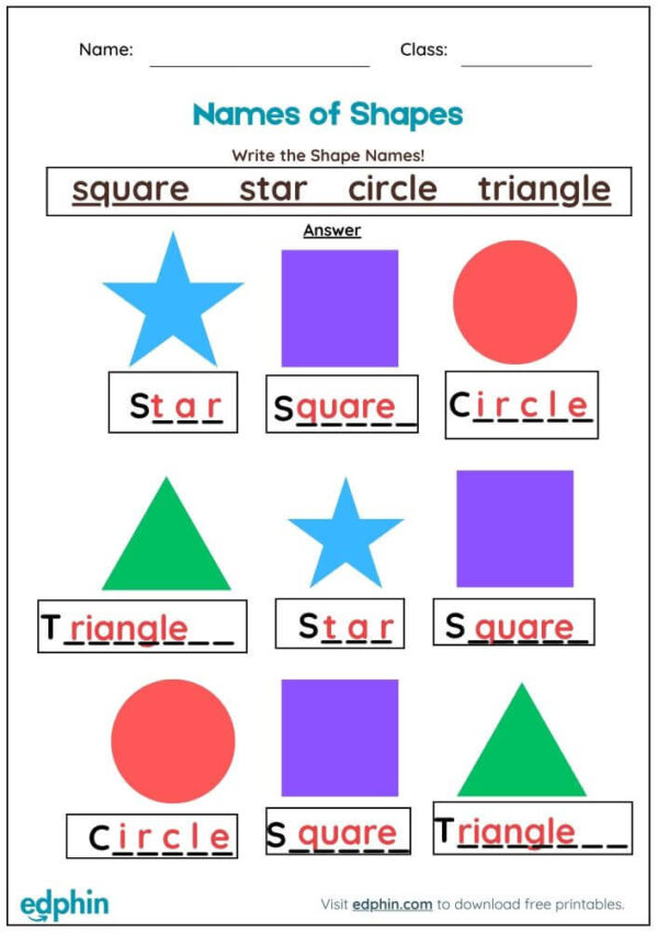 Write & Match Shapes Name Worksheet With Answers - Image 3